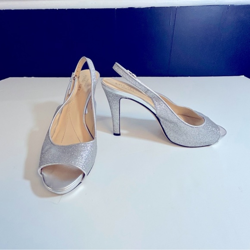 Kate Spade Silver Peep Toe Slingback Heels Size 7